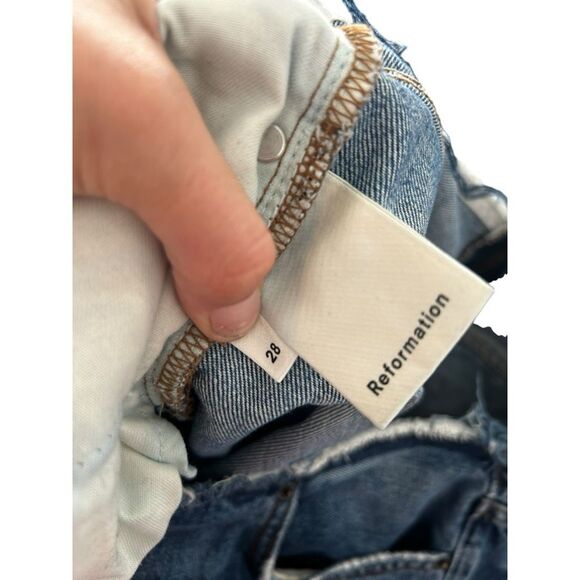 Reformation Zipper Jean Celtic Blue Size 28 Y2K Contrast Pockets Frayed Contrast - Picture 10 of 14